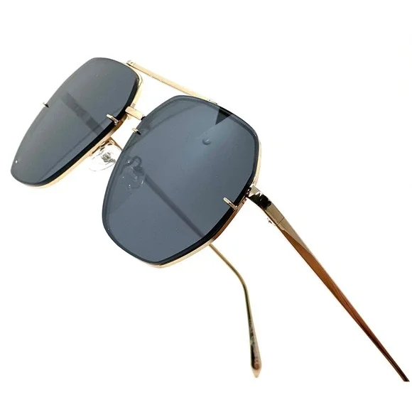 Sunglasses Flat Top Fashion Forward Gold UV400 Protection Dark Black Lens Women - Picture 4 of 10